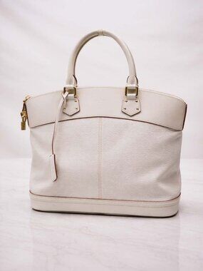 Authentic Louis Vuitton Lockit MM White Leather Satchel Tote Luxury Handbag